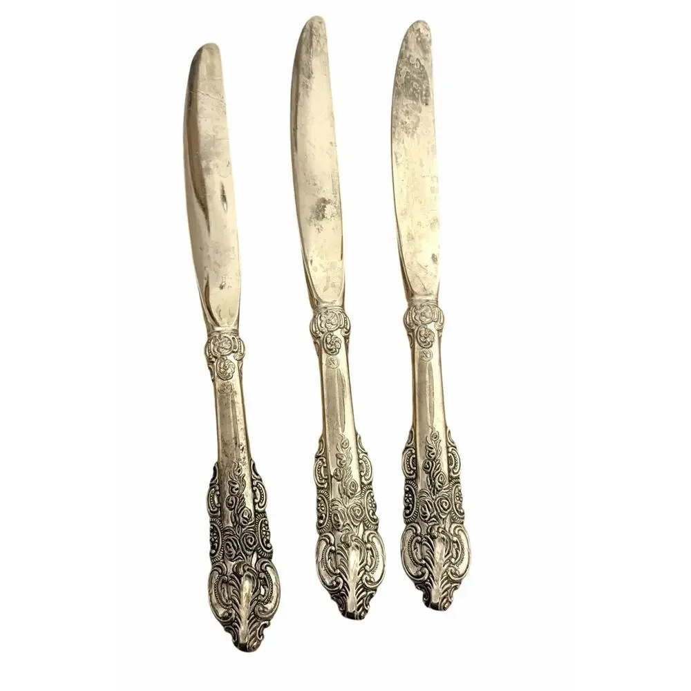 BAROQUE BY GODINGER Flatware Lot of 3 Dinner Knives Silverplate 3302-60